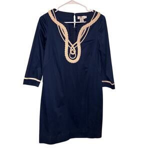 Vineyard Vines Nautical Rope Applique Tunic Dress Navy Blue Womens 6 V Neck